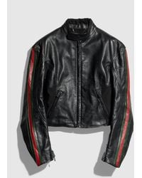 Gucci - Leather Biker Jacket With Web, Size 46 It, Ready-To-Wear - Lyst