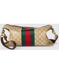 Gucci - Medium Gg Crossbody Bag With Web, Original Gg Fabric - Lyst