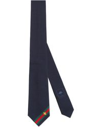 Gucci Krawatte aus Seide mit Webdetail und Bienen-Stickerei - Blau