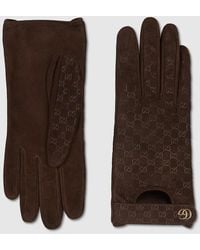 Gucci - Gg Leather Gloves With Double G - Lyst