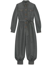 Gucci Belted Wool Jumpsuit - Brown