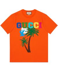 Gucci Camiseta de algodón con palmeras - Naranja
