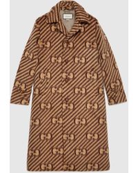 Gucci Mantel aus Wolle mit GG Streifen und Etikett - Braun