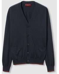 Gucci - Wool Knit Cardigan With Web - Lyst