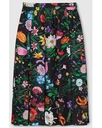 Gucci - Printed Silk Twill Pleated Midi Skirt - Lyst