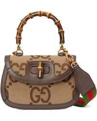Gucci Bamboo 1947 Jumbo GG Small Top Handle Bag - Natural