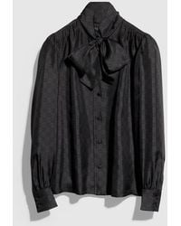 Gucci - Printed Silk Twill Shirt With Bow - Lyst