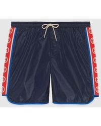 Gucci - Nylon Swim Shorts With Logo Stripe - Lyst
