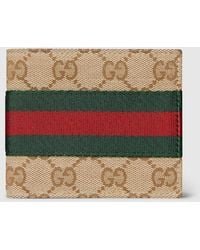 Gucci - Bi-Fold Wallet With Web, Gg Canvas - Lyst