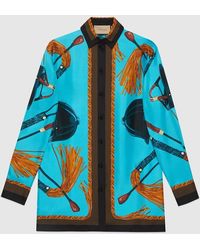 Gucci - Equestrian Print Silk Twill Shirt - Lyst