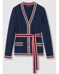 Gucci - Cardigan Con Cintura Annodabile E Finiture A Righe, Taglia - Lyst