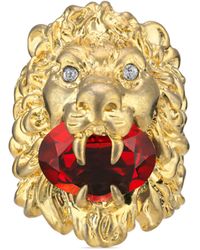 Gucci Lion Head Ring With Crystal - Metallic