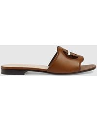Gucci - Interlocking G Cut-out Leather Sliders - Lyst