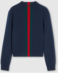 Gucci - Fine Knit Wool Sweater With Web - Lyst