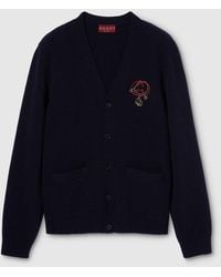 Gucci - Knit Wool Cardigan With Embroidery - Lyst