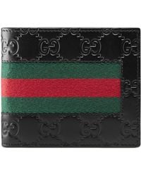 Gucci Portemonnaie aus Signature Leder mit Webstreifen - Schwarz