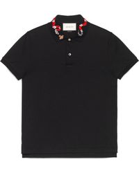 Gucci Cotton Polo With Snake Embroidery - Black