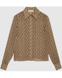 Gucci - Camisa de Seda con Estampado de Damero y GG - Lyst