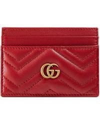 Gucci Porte-cartes en cuir GG Marmont - Rouge