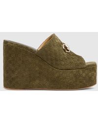 Gucci - Wedge Sandal With Horsebit, Gg Canvas - Lyst