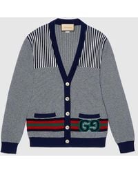 Gucci - V-neck Monogram-print Cotton And Wool-blend Cardigan - Lyst