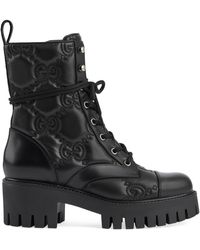 Gucci Women's GG Matelassé Lace-up Boot - Zwart