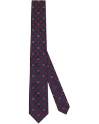 Gucci Cravatta in seta con GG e quadrifogli - Blu