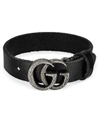 Gucci Engraved Double G Leather Bracelet - Black