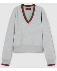 Gucci - Cotton Jersey Sweatshirt With Web, Ready-To-Wear - Lyst
