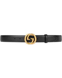 Gucci Leather Belt With Interlocking G Buckle - Black