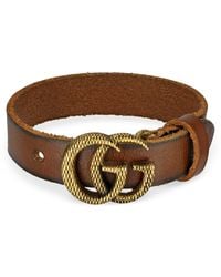 Gucci Engraved Double G Leather Bracelet - Brown