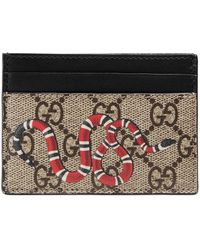 Gucci Mens Beige Bestiary Snake-print Leather Card Holder - Natural