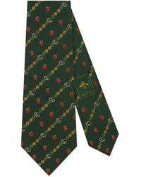 Gucci Corbata de seda con Doble G, piñas y fresas - Verde