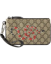 Gucci Kingsnake Print GG Supreme Iphone Pouch - Natural
