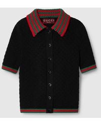 Gucci - Poloshirt Aus Baumwollspitze Mit Web - Lyst