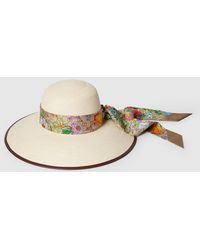 Gucci - Panama Twill Hat With Silk Ribbon - Lyst