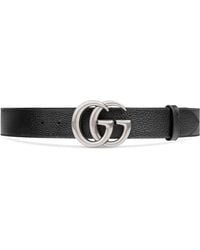 Gucci Cintura GG Marmont in caimano con fibbia lucida - Nero