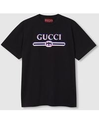 Gucci - コットンジャージー プリント Tシャツ, ブラック, ウェア - Lyst
