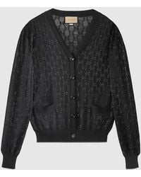 Gucci - Cardigan Aus Feiner Wolle Mit Gg Kristallen, Grösse - Lyst
