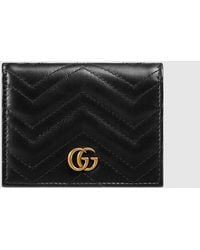 Gucci - Calfskin Matelasse GG Marmont Card Case Black - Lyst