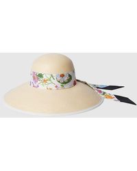 Gucci - Panama Twill Hat With Silk Ribbon - Lyst