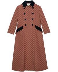 Gucci GG Canvas Coat With Velvet Details - Brown