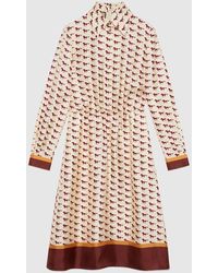 Gucci - Kleid Aus Seide Mit Diagonalem Pferde-Print - Lyst