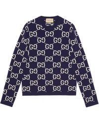 Gucci Pull en jacquard de laine gg - Bleu