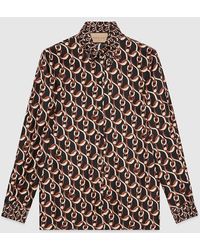 Gucci - Camicia In Seta Con Stampa Catena Incrocio GG - Lyst