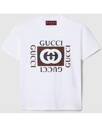 Gucci - T-shirt In Jersey Di Cotone Stampato - Lyst