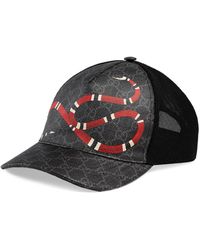 Gucci Cappello da baseball in micro rete e tessuto con stampa gg supreme e snake - Nero