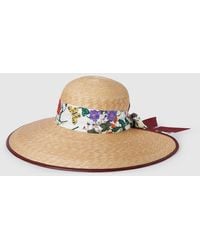 Gucci - Straw Wide Brim Hat With Silk Bow, Fabric - Lyst