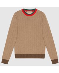 Gucci - Rib Knit Camel Sweater With Web - Lyst