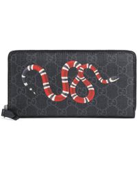 Gucci Kingsnake Print GG Supreme Zip Around Wallet - Black